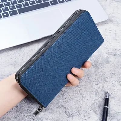 Men's Long Zipper Canvas Wallet, Multi-Card Slots, Large Capacity - 8