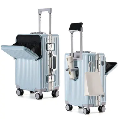 Front Opening Aluminum Frame Luggage Trolley 20 Inch Carry-on Suitcase Large Capacity Travel Silent Universal Wheel Spinner Password Lock Trunk - 12