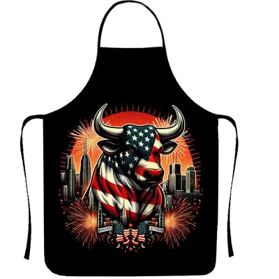 Independence Day Printed Waterproof Kitchen Apron with Neck Tie - 7