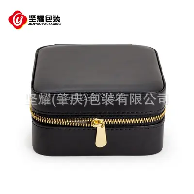 PU jewelry box travel portable black leather mirrored multilayer jewelry storage box wholesale factory direct supply - 4