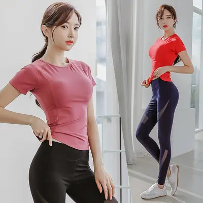 Manufacturer Direct Sale 2026 Yoga Wear Spring Summer Set Women Mesh Slim-Fit Slimming Sports New Style Fitness Wear Short Sleeve - 4