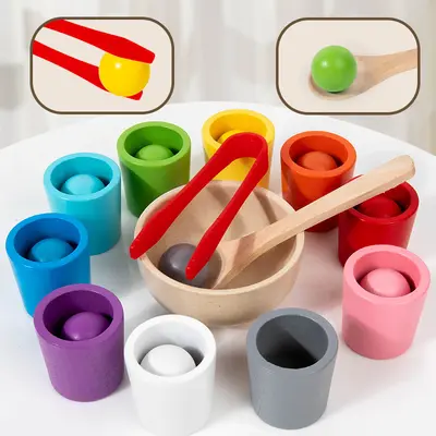 Cross-border Montessori early education ten-color sorting containers color recognition matching children's concentration training wooden educational toys - 3