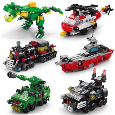 6-in-1 Educational Dinosaur and Military Building Block Toys - 3