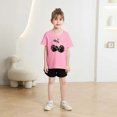 Girls' Short Sleeve T-Shirt with Cherry Print, Summer