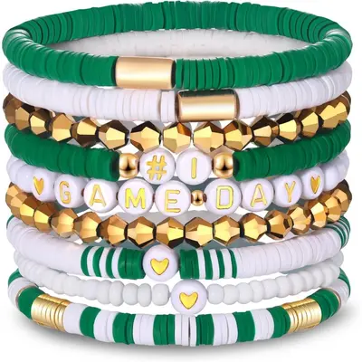 Spieltag-Armbandset, 9-teilig, elastisch, Perlen und Keramik - 10