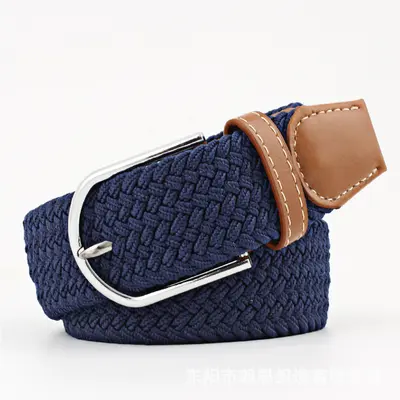 Elastic Waistband New Men's Golf Stretch Belt Women's Casual Woven Canvas Pin Buckle Leather Belt In Stock