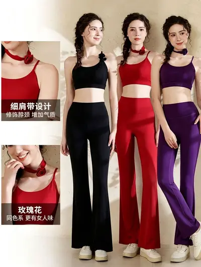 Kadın yoga seti, çıplak hisli, esnek, micro flare pantolon - 4