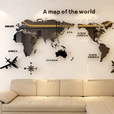 Acrylic 3D Wall Sticker, Living Room TV Background World Map M70