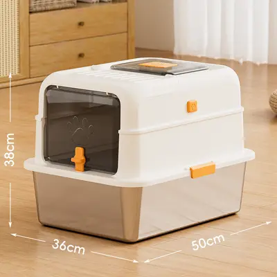 Stainless Steel Enclosed Cat Litter Box, Extra Large, Removable - 12