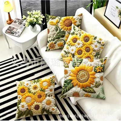 Grenzüberschreitender Frühlings- und Sommersonnenblumen-Kissenbezug mit Steppung, Sofa-Sonnenblumen-Dekokissen, neues Wohnzimmer-Plüsch-Kissen, Sonne - 2