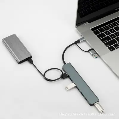 Type-C 7-in-1 USB Hub Docking Station for Laptops, Dual-Head USB 3.0 Expansion Dock