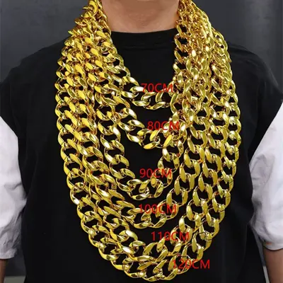 Sınır ötesi imitasyon altın zincir, hip-hop altın kolye, abartılı sosyal medya influencer fotoğraf aksesuarı, Avrupa ve Amerikan altın zinciri. - 10