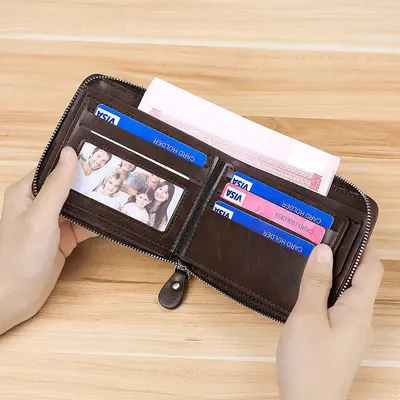 Men's Bi-Fold Short Zipper Coin Wallet - 4