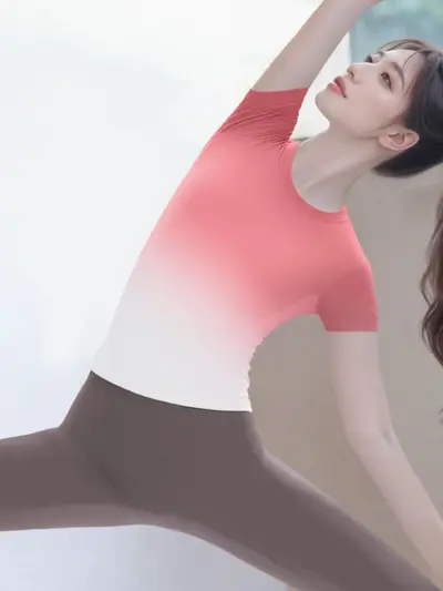 绝美渐变瑜伽服套装女2026新款高级感可外穿短袖舒适透气运动上衣 - 12