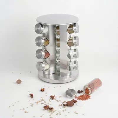 360-degree rotating spice rack, multifunctional stainless steel spice storage shelf, multi-tier spice jar storage set