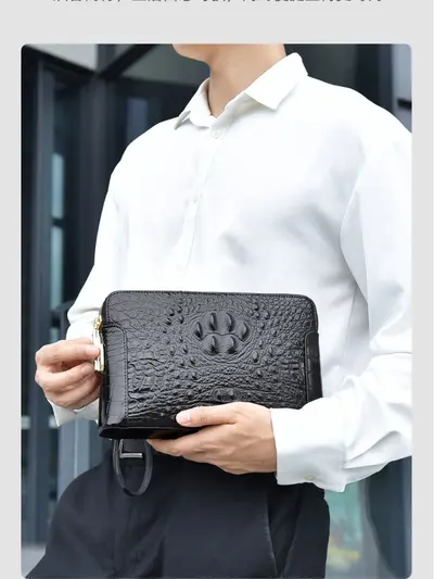 Men's Crocodile Pattern Clutch with Combination Lock, Large Capacity - 4