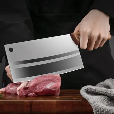 Stainless steel kitchen knife set with chef and bone cutting knives - 4