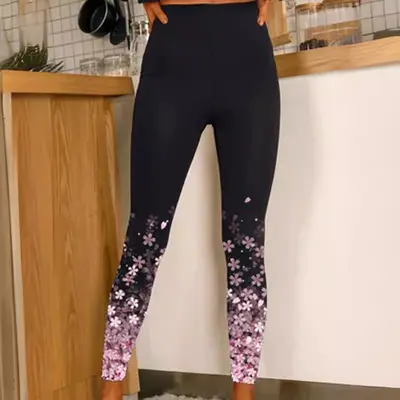 Damen-Stretch-Leggings, High-Waist-Yogahose mit Print - 3
