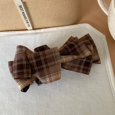 Women's Bow Banana Hair Clip, Retro Pattern, Half-Up Style - 11