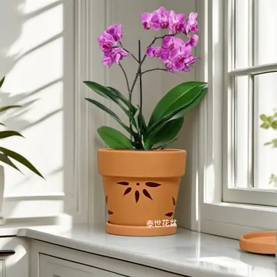 Red Clay Orchid Pot with Cutout Side Wall, Breathable, Hanging Design