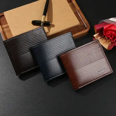 Erkek Cüzdanı, Retro Çizgili Baskı, Kısa Fermuarlı, İnce Bozuk Para Cüzdanı - 4
