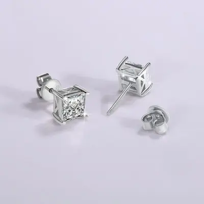 Серьги для женщин из стерлингового серебра S925 с четырьмя лапками, квадратный муассанит в огранке «принцесса», простые индивидуальные серьги в европейском и американском стиле, кроссбордер Douyin
