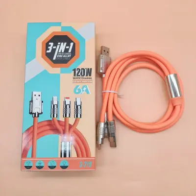 120W süper hızlı şarj çinko alaşımlı üçü bir arada veri kablosu Apple/Type-c/Android hızlı şarj için uygun Geek kablosu - 8