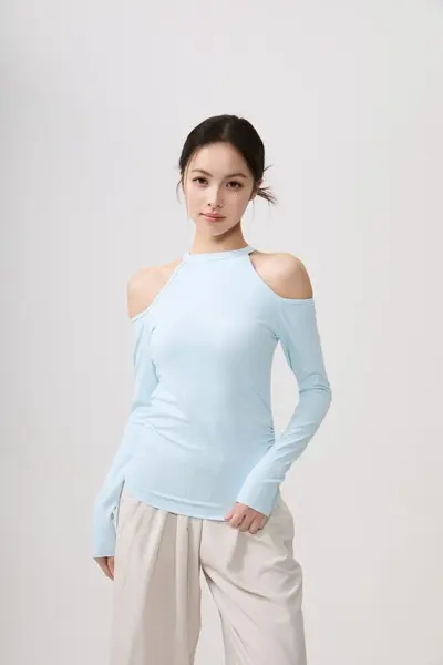 Uzun Kollu Slim Fit Omuz Açık Spor Üst, Pilates ve Yoga İçin - 8