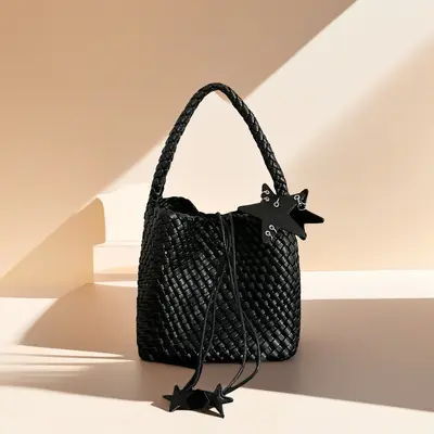 Champagne Hand-Woven Women's Tote Bag, Large Capacity - 10
