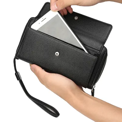 Men's Wallet baellerry Large Capacity Litchi Pattern Multi-Card Clutch - 4