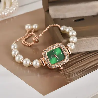 Neue Mode Perlen dünner Gürtel Diamant Quadrat Damenuhr frei verstellbares Armband Uhr Damengeschenk Quarzuhr - 9