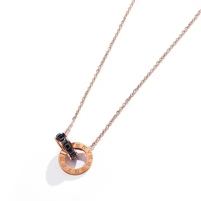 Titankarbonstahl Doppelring-Halskette, 18K Roségold vergoldet - 8