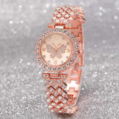 Women's quartz watch with rhinestone detail and Roman numerals - 9