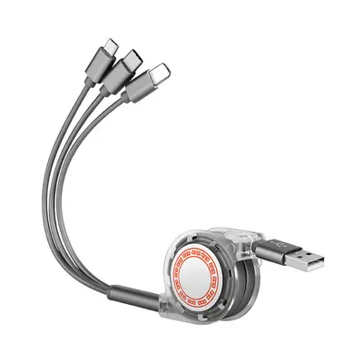 Stokta bir-üç kristal geri çekilebilir veri kablosu üçü bir arada şarj kablosu hızlı şarj USB özel logo hediye