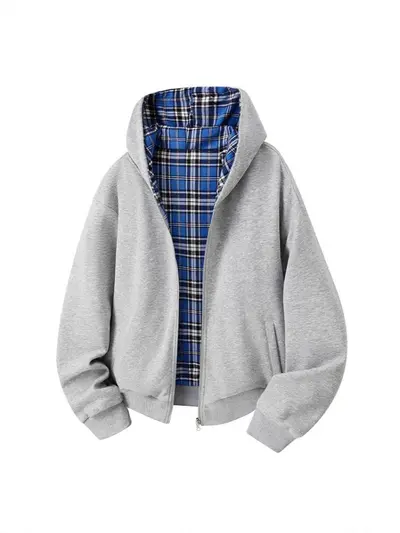 Wendbare Kapuzen-Sweatjacke mit Karo-Patchwork, 2025