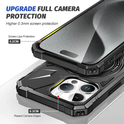 Phone case for iPhone 15 Pro Max, magnetic stand, PC+TPU