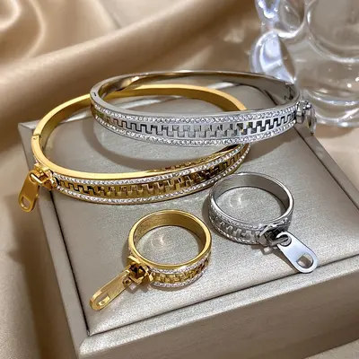 Stainless Steel Bracelet Ring Women's 18K Gold