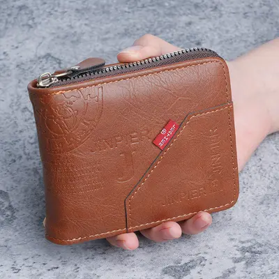 Men's Short Leather Wallet 2026 with Zipper and Coin Pocket - 9