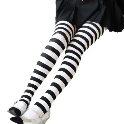 Women's Retro Striped Tights, High Elasticity, Breathable, Sweat-Absorbing