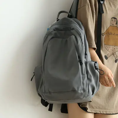 Korean Style Solid Color Large Capacity Backpack, School and Daily Travel - 3