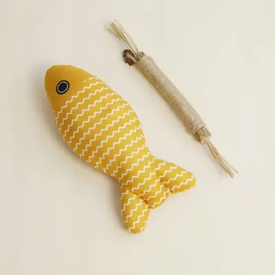 Catnip Fish Cat Teaser Wand with Silvervine Chew, Bite-Resistant - 12