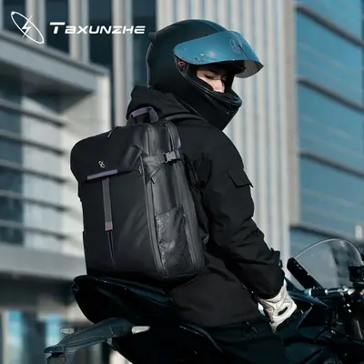New Dual Shoulder Backpack for Men Fashion Travel Backpack with Reflective Strips Trendy Functional Large Capacity Motorcycle Laptop School Bag - 3