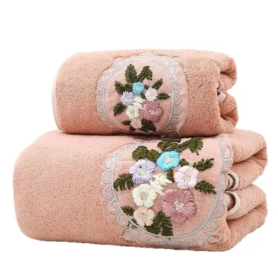 Embroidered bath towel set 2-piece, soft absorbent - 5
