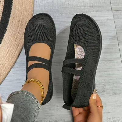 Kadın Uçan Örgü File Üst Düz Taban Loafer Ayakkabı Rahat Slip-On