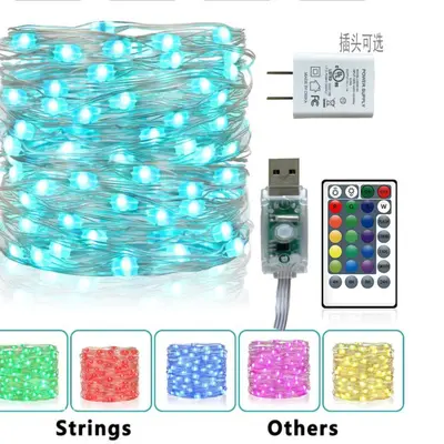 16-Color USB LED RGB Copper Wire String Lights with 24-Key Remote