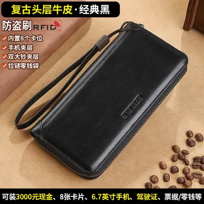 Herrenbrieftasche lang, echtes Leder, Reißverschluss, Handyfach - 9