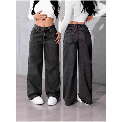 Kadın yaz modası geniş paça kot pantolon, sokak tarzı, uzun