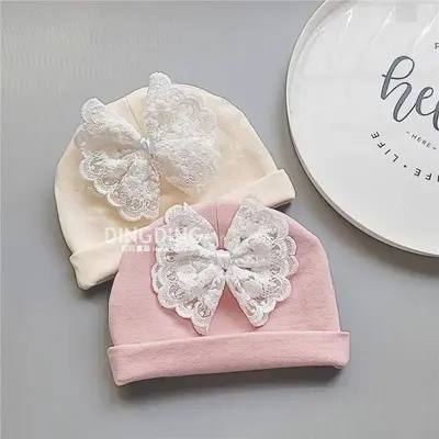 Kız Bebek Çift Katlı Sıcak Tutan Bere, Sonbahar Kış, Dantelli Fiyonklu
