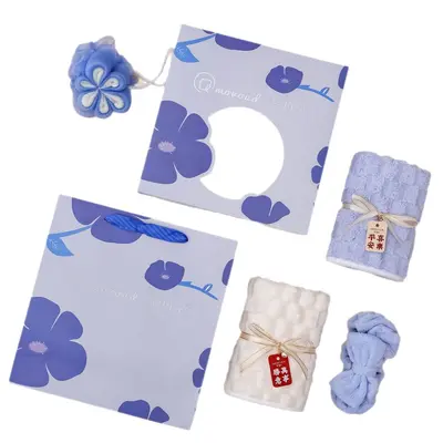 Coral Fleece Towel Set 4-Piece with Hair Band and Bath Flower