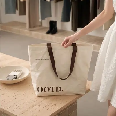 Off-White Woven Exhibition Tote Bag, Extra Large, Customizable Logo